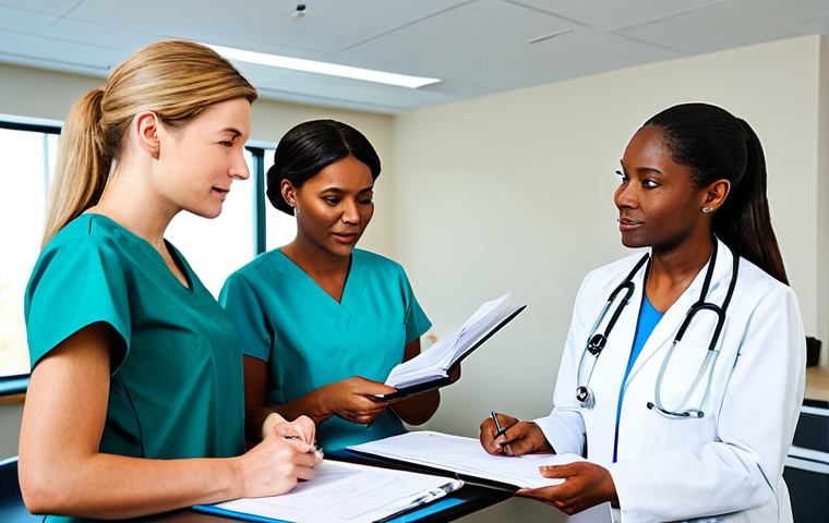 Team Meeting**

"A diverse team of healthcare professionals (occupational therapist, physical therapist, doctor, nurse) in a bright, modern hospital conference room. They are reviewing patient files and discussing treatment plans. Everyone is fully clothed in professional attire, engaged in active listening and collaboration. Safe for work, appropriate content, modest clothing, perfect anatomy, natural proportions, well-lit, professional setting, family-friendly."

**