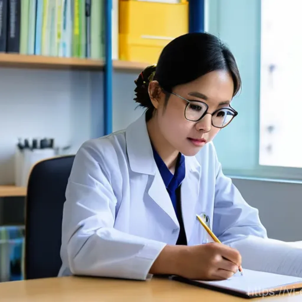 작업치료사의 연구 프로젝트 관리 - **Prompt:** A focused Vietnamese rehabilitation therapist, wearing professional, modest attire (e.g....