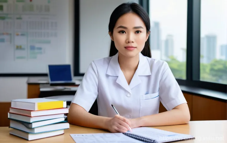 작업치료사의 자격증 시험 후 경험 - **Prompt:** A young Vietnamese female healthcare professional, approximately 25-30 years old, with a...