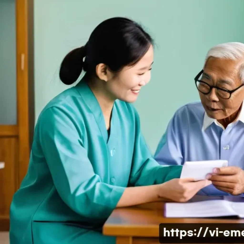 작업치료사의 환자 권리 보호 사례 - A professional occupational therapist consulting with an elderly Vietnamese patient in a private, we...