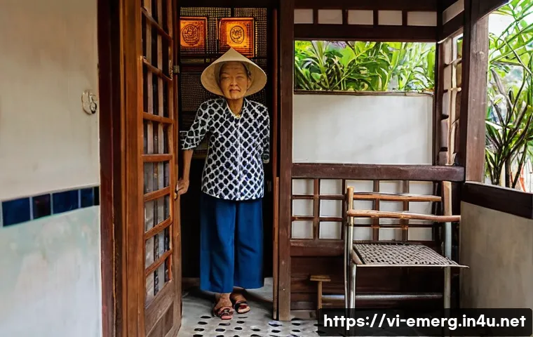 작업치료사의 환자 간호 협업 - 000"). The bathroom doorway shows a non-slip mat and a plastic shower chair. Warm morning light from...