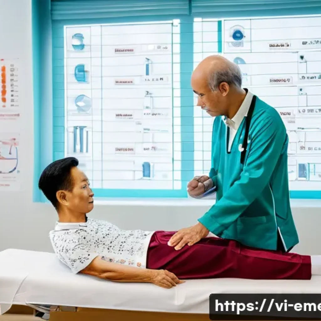작업치료사의 환자 케어 성공 사례 연구 - A professional physical therapist conducting a personalized assessment with a middle-aged Vietnamese...