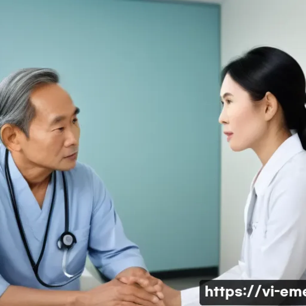 작업치료사의 환자 상담 기법 - A compassionate occupational therapist attentively listening to a middle-aged Vietnamese patient in ...