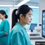 작업치료사의 맞춤 치료 계획 - A futuristic medical laboratory scene illustrating personalized treatment in modern healthcare: a di...