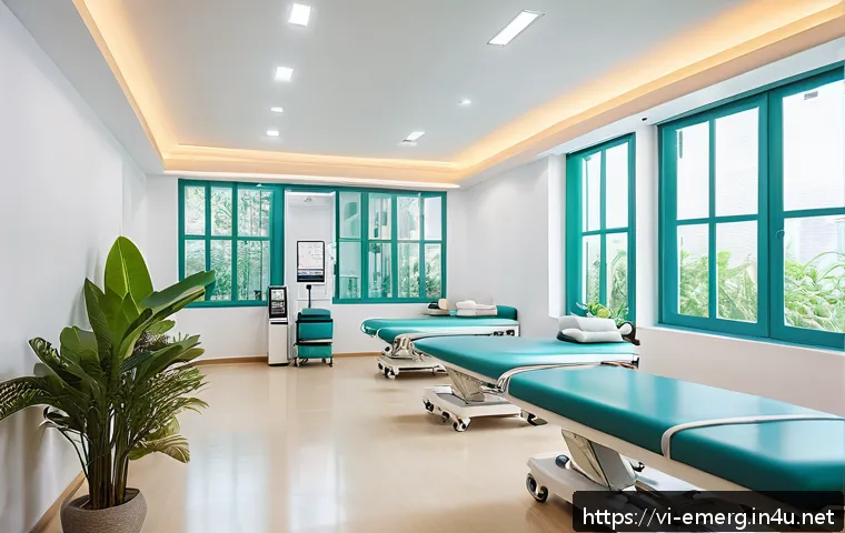 작업치료사의 클리닉 개업 준비 과정 - A modern physical therapy clinic interior in Vietnam, spacious and brightly lit with natural light, ...